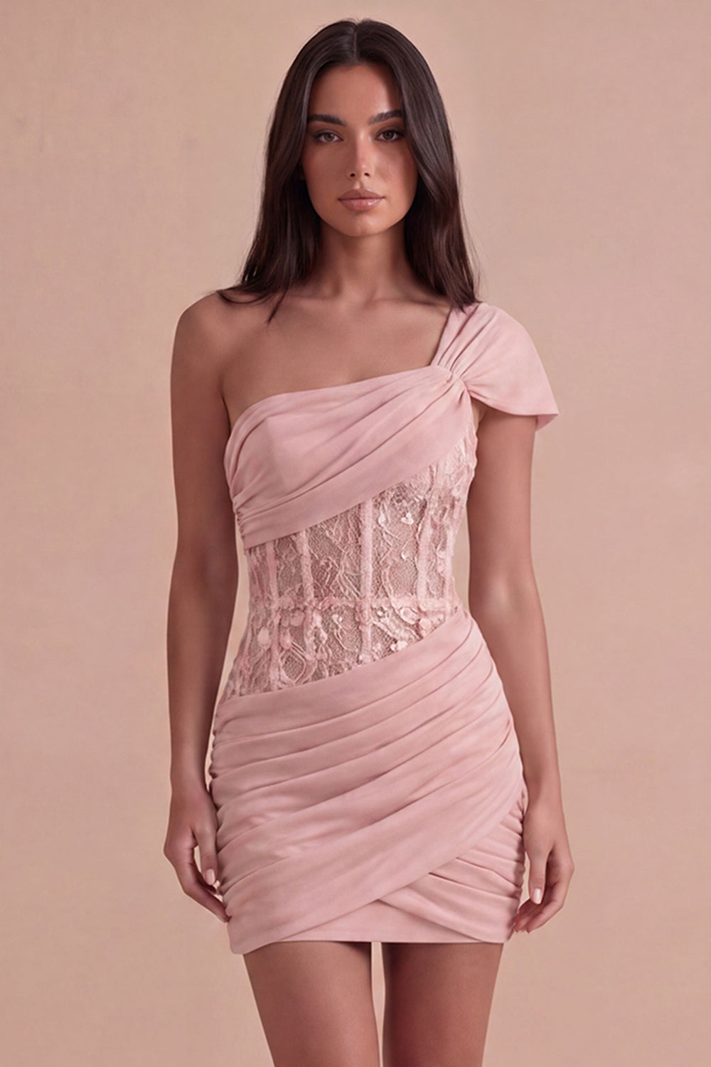 Olive Corset One Shoulder Ruched Short Homecoming Dress