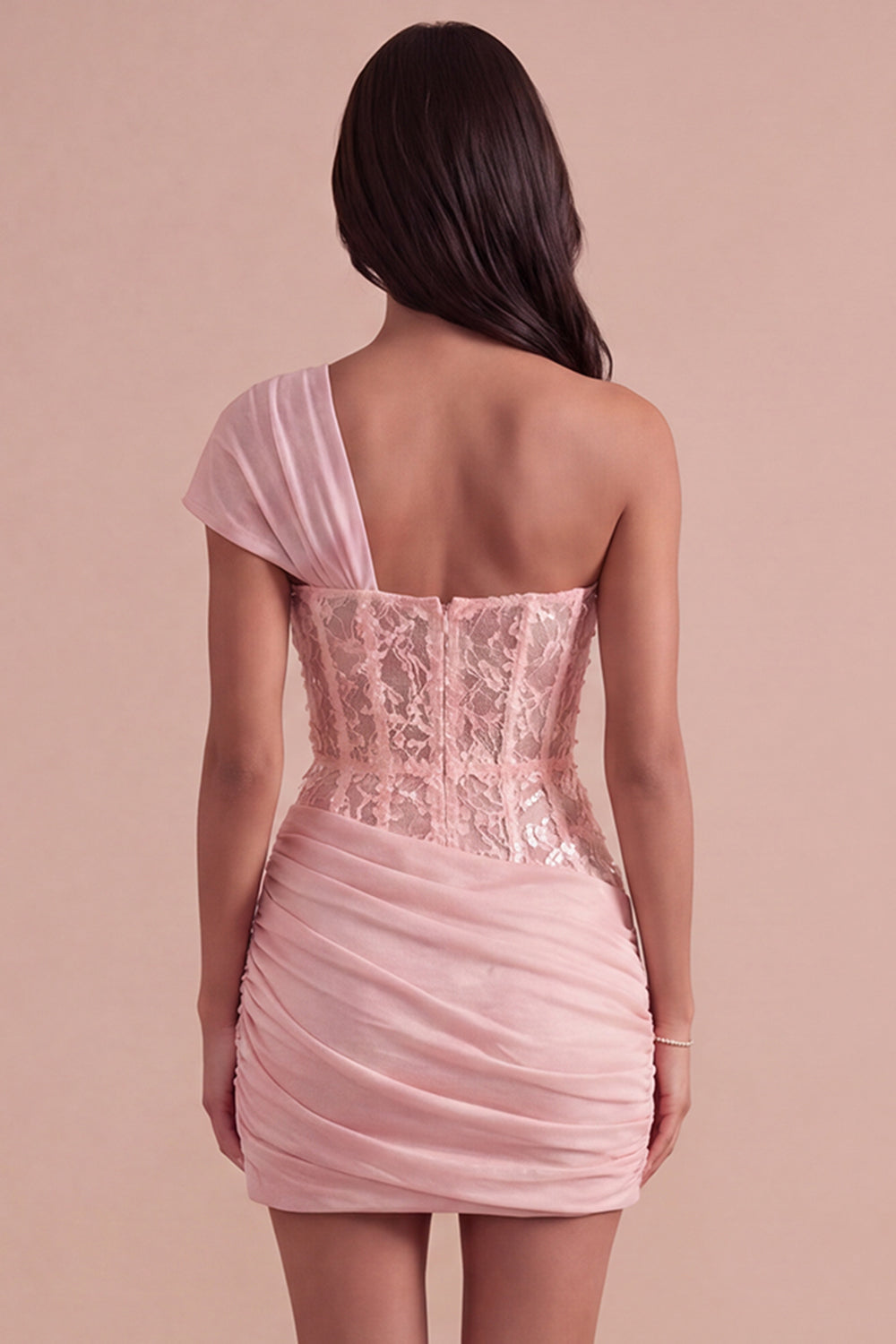 Olive Corset One Shoulder Ruched Short Homecoming Dress