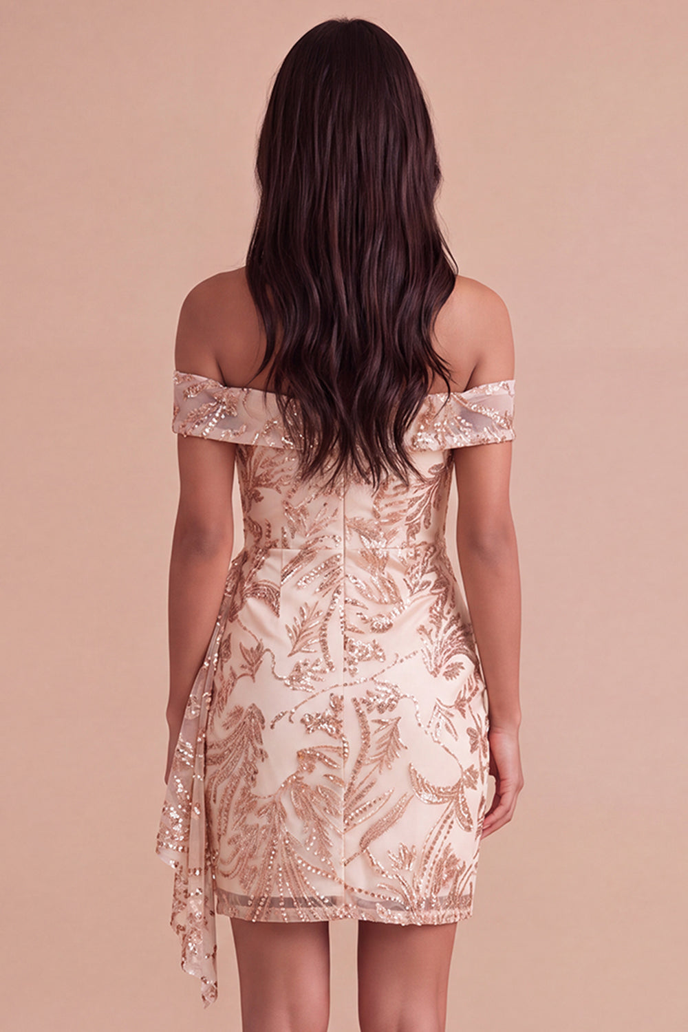 Sparkly Sequins Floral Champagne Bodycon Short Homecoming Dress with Sash