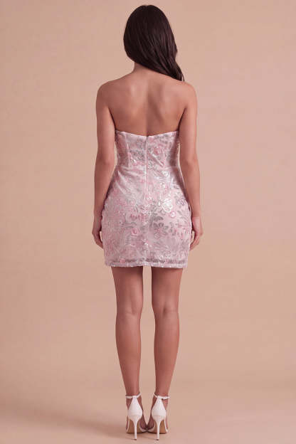 Blush Floral Sparkly Sequins Corset Ruched Strapless Short Homecoming Dress