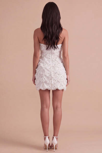 Sparkly Sequin Ivory Strapless Bodycon Short Homecoming Dress