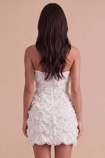 Sparkly Sequin Ivory Strapless Bodycon Short Homecoming Dress