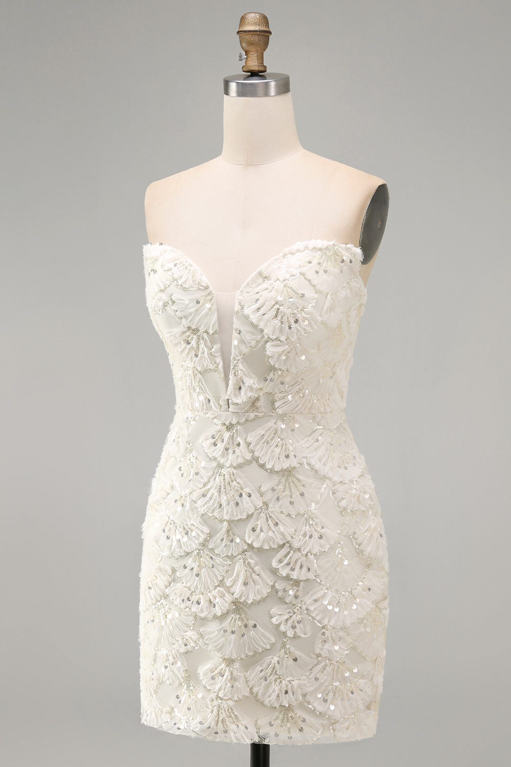 Sparkly Sequin Ivory Strapless Bodycon Short Homecoming Dress