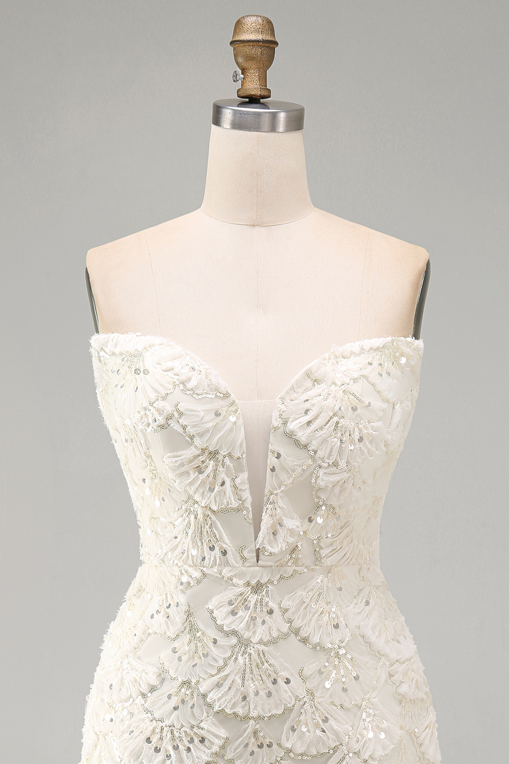Sparkly Sequin Ivory Strapless Bodycon Short Homecoming Dress