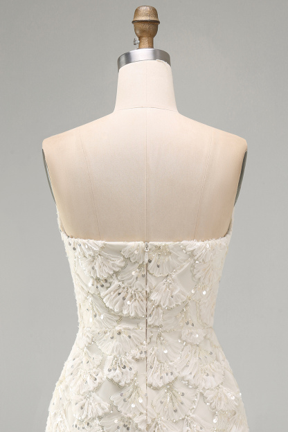 Sparkly Sequin Ivory Strapless Bodycon Short Homecoming Dress