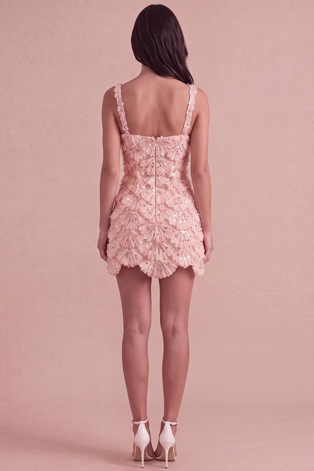 Ivory Sparkly Square Neck Sequin Short Homecoming Dress