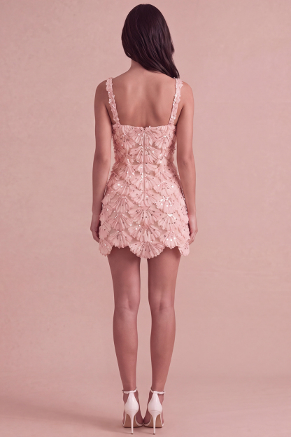 Ivory Sparkly Square Neck Sequin Short Homecoming Dress