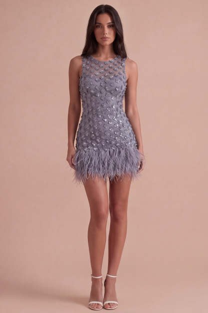 Dusty Lavender Sparkly Floral Sequin Bodycon Short Homecoming Dress