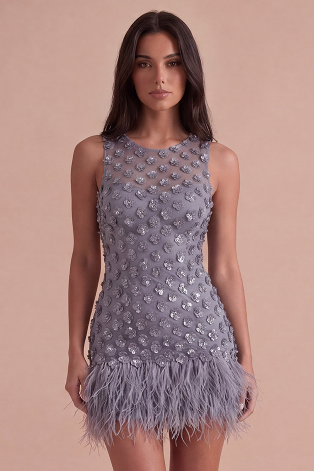 Dusty Lavender Sparkly Floral Sequin Bodycon Short Homecoming Dress