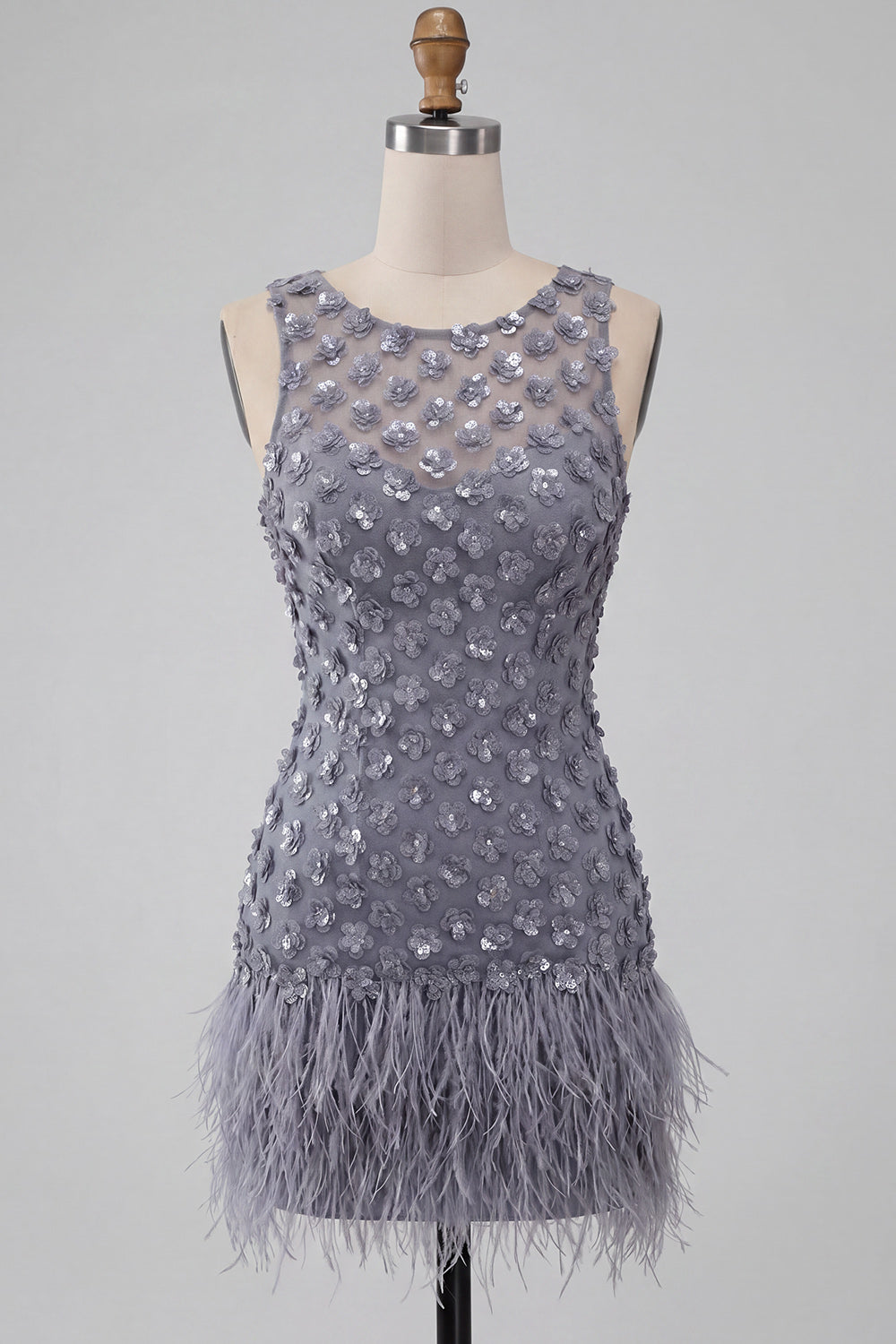 Dusty Lavender Sparkly Floral Sequin Bodycon Short Homecoming Dress