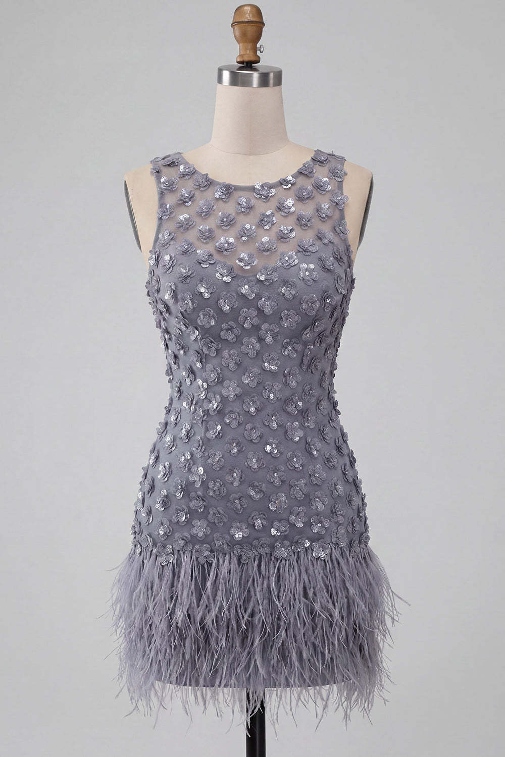 Dusty Lavender Sparkly Floral Sequin Bodycon Short Homecoming Dress