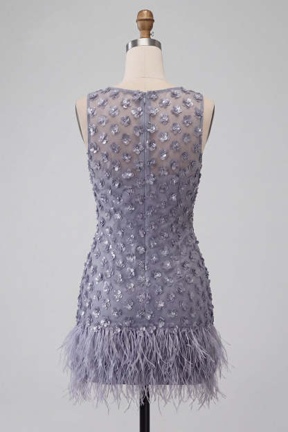 Dusty Lavender Sparkly Floral Sequin Bodycon Short Homecoming Dress