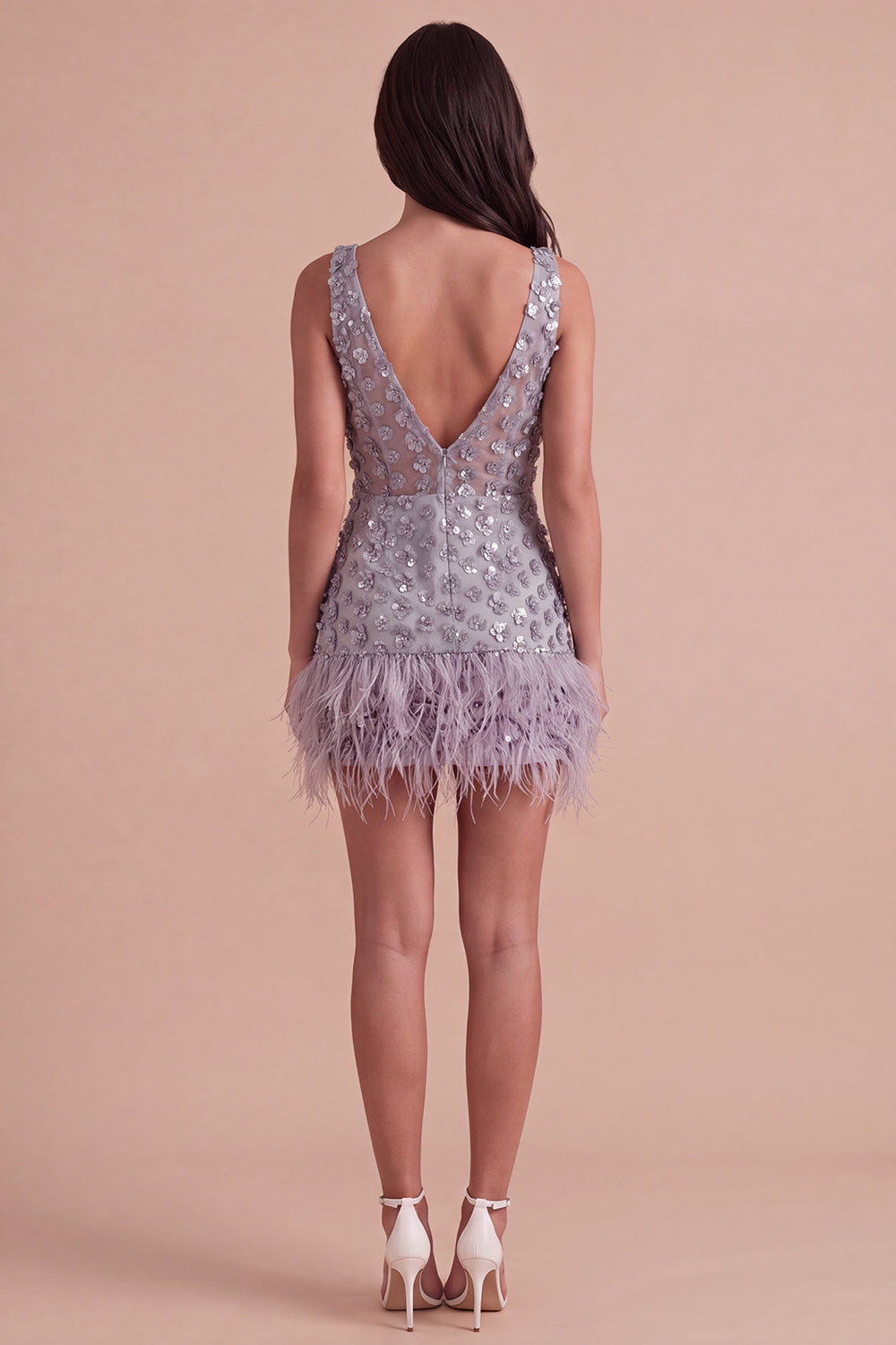 Sparkly Floral Dusty Lavender Sequin Short Homecoming Dress