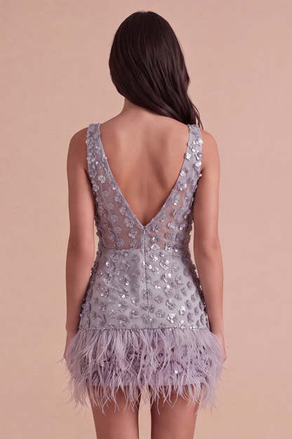 Sparkly Floral Dusty Lavender Sequin Short Homecoming Dress