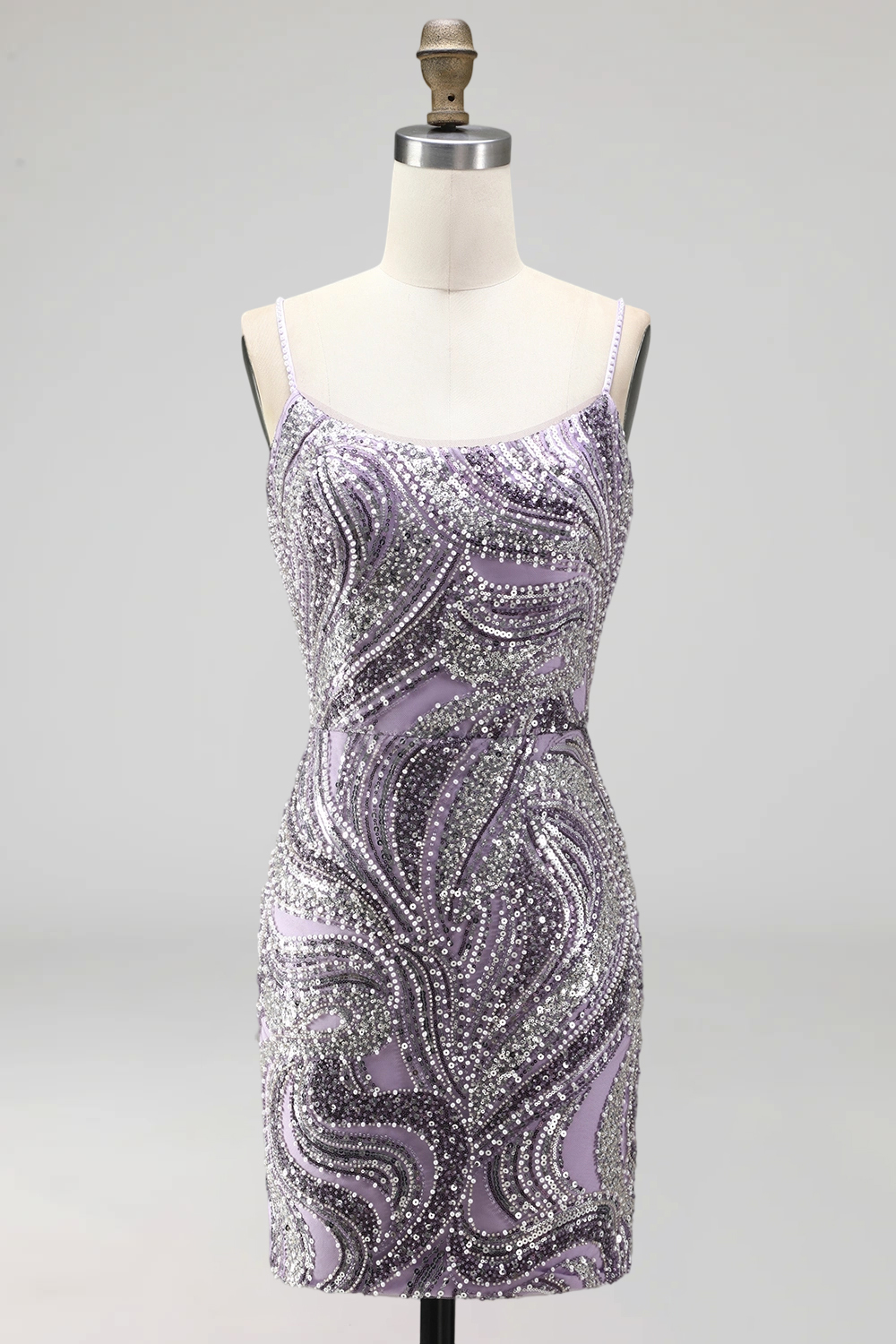 Spaghetti Straps Floral Bodycon Short Lilac Homecoming Dress