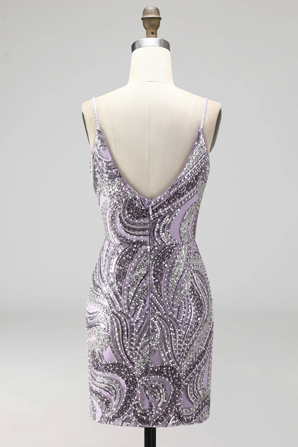 Spaghetti Straps Floral Bodycon Short Lilac Homecoming Dress