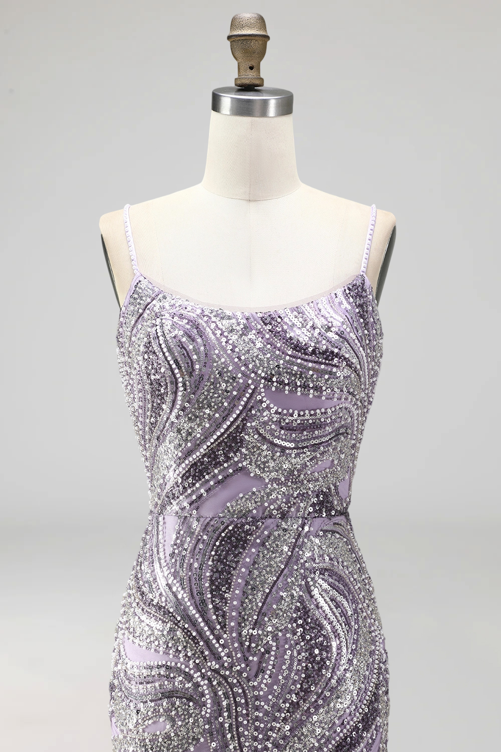 Spaghetti Straps Floral Bodycon Short Lilac Homecoming Dress