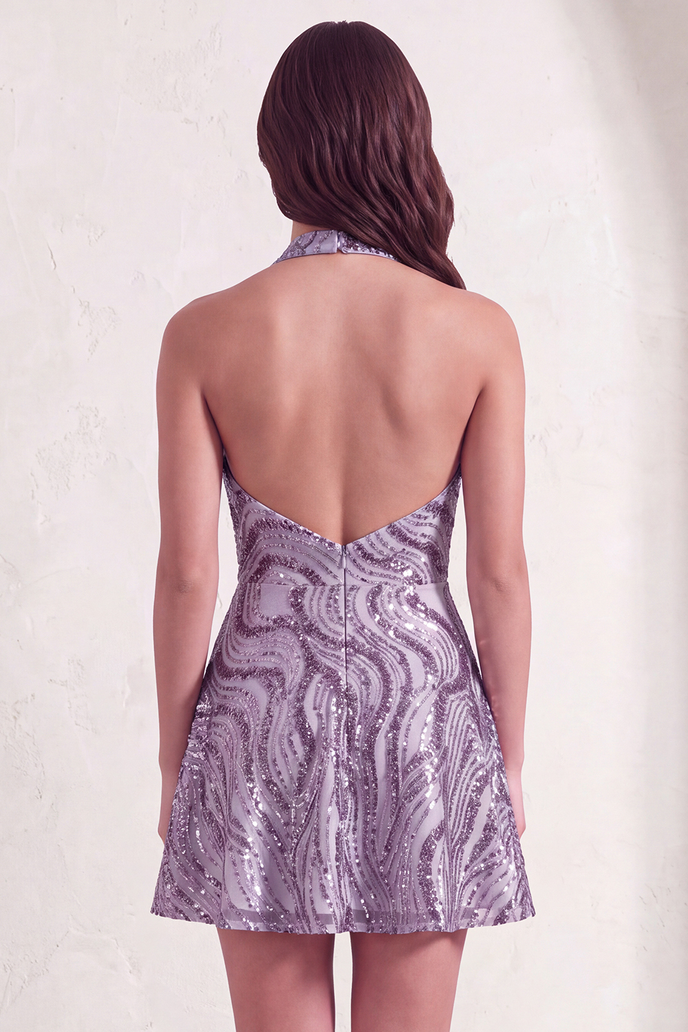 Floral Lilac Sparkly Halter Neck A Line Short Homecoming Dress