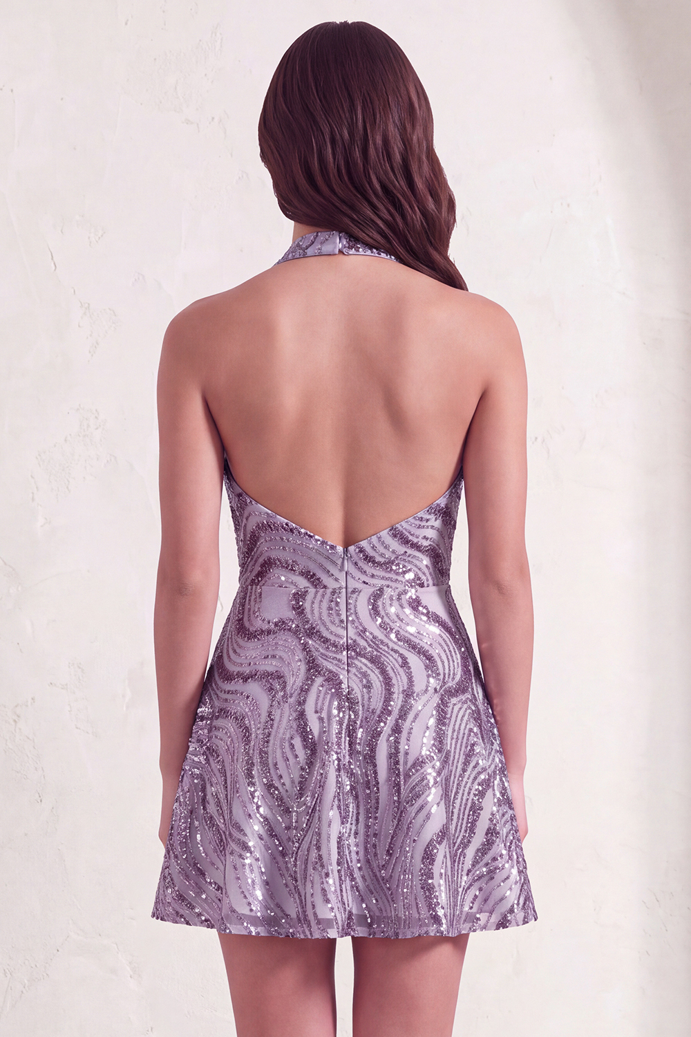 Floral Lilac Sparkly Halter Neck A Line Short Homecoming Dress