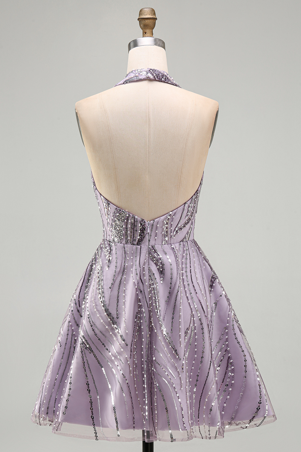 Floral Lilac Sparkly Halter Neck A Line Short Homecoming Dress