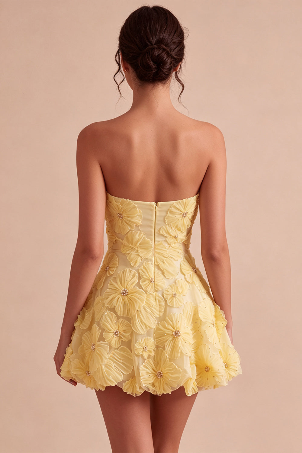 Sparkly Beaded Light Yellow Floral Sweetheart A-Line Short Homecoming Dress