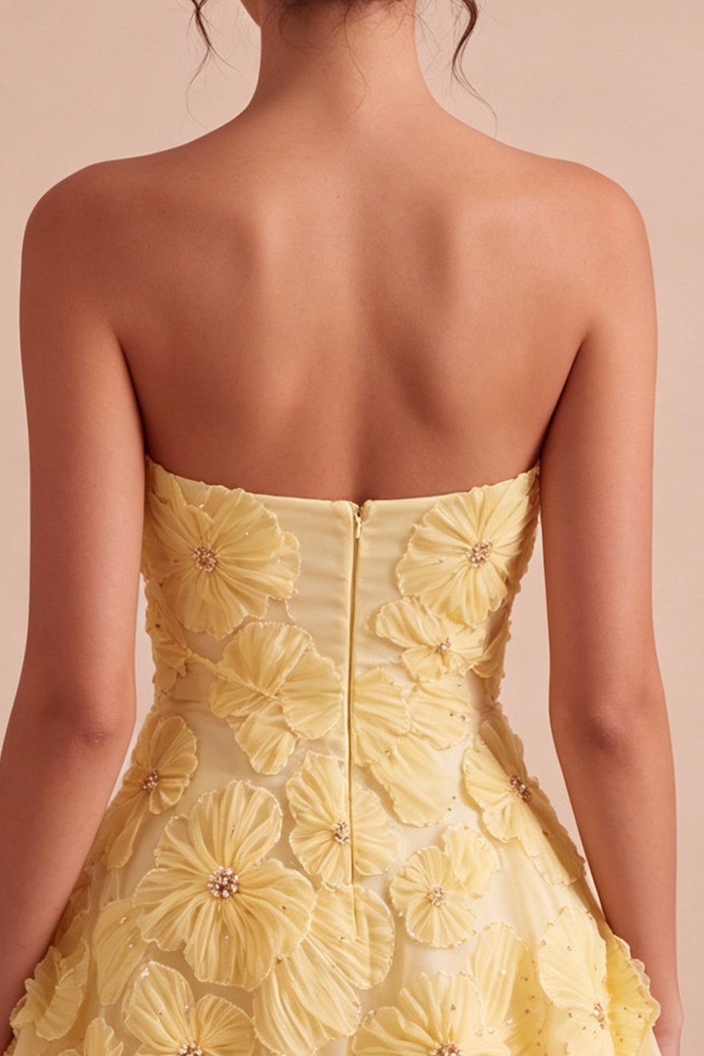 Sparkly Beaded Light Yellow Floral Sweetheart A-Line Short Homecoming Dress