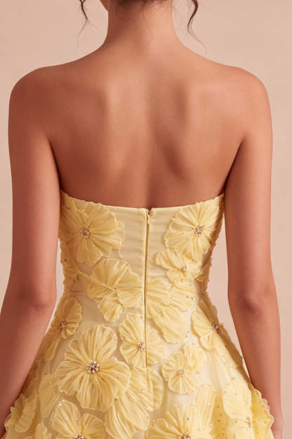 Sparkly Beaded Light Yellow Floral Sweetheart A-Line Short Homecoming Dress