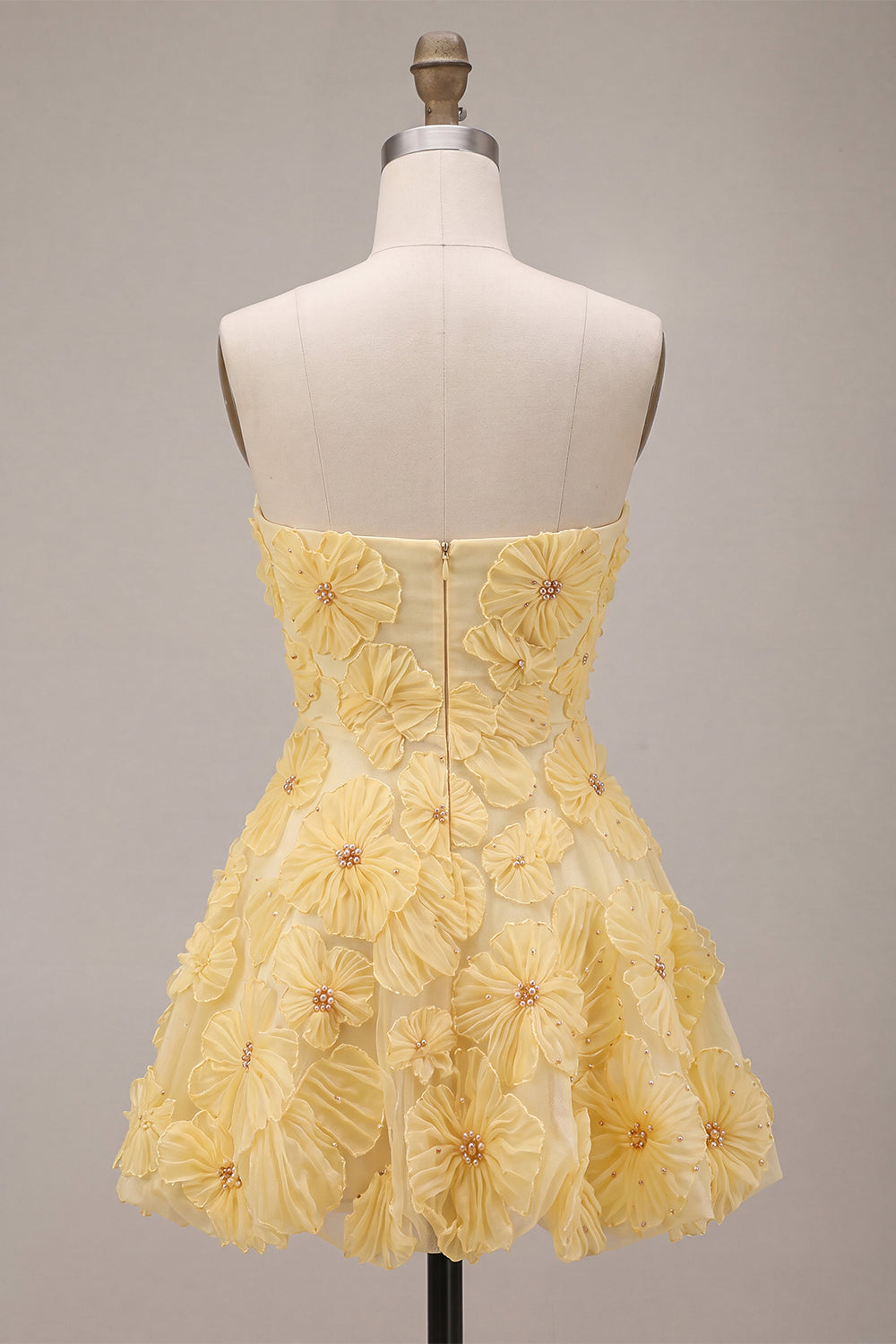 Sparkly Beaded Light Yellow Floral Sweetheart A-Line Short Homecoming Dress
