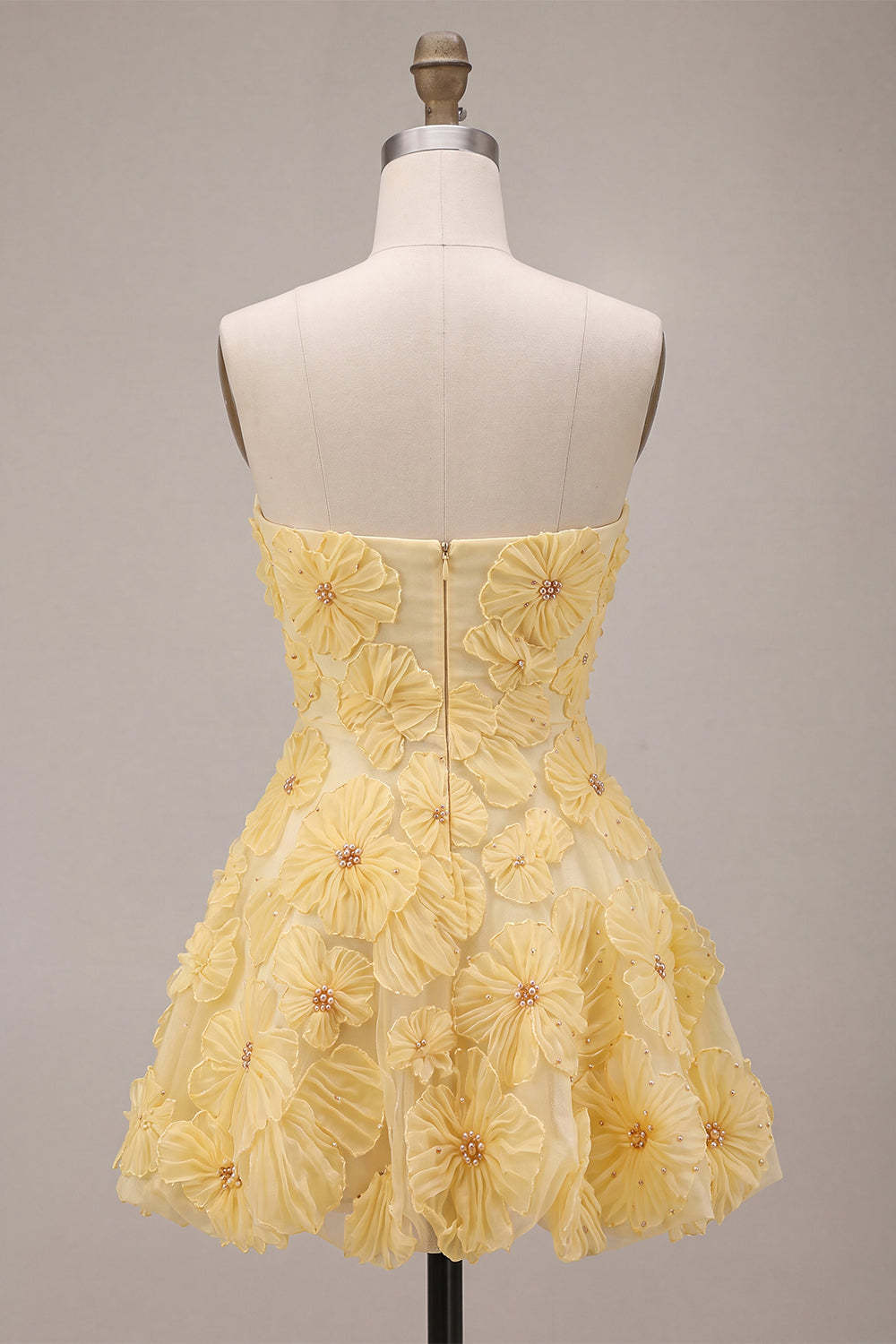 Sparkly Beaded Light Yellow Floral Sweetheart A-Line Short Homecoming Dress
