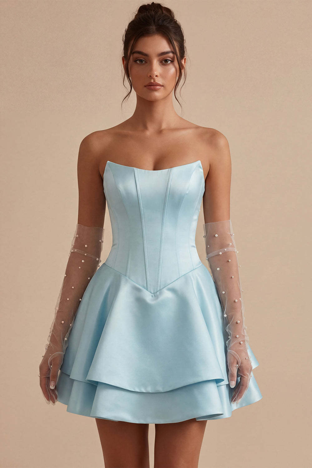 Sky Blue Satin Ruffled A-Line Short Corset Homecoming Dress