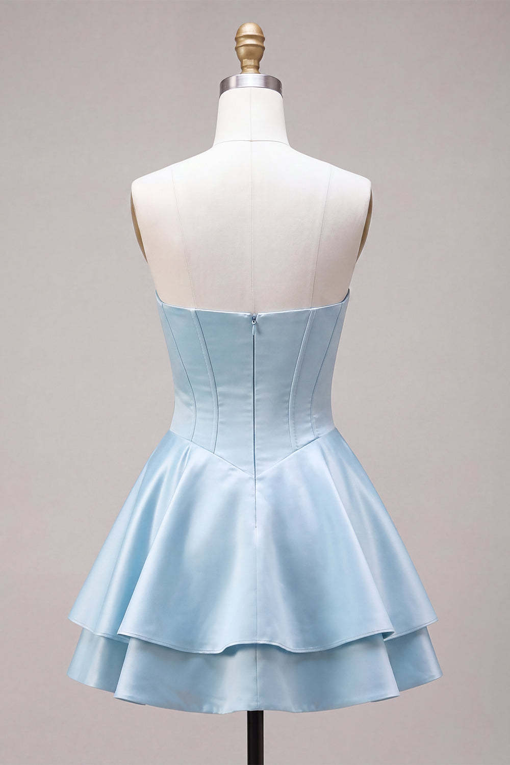 Sky Blue Satin Ruffled A-Line Short Corset Homecoming Dress