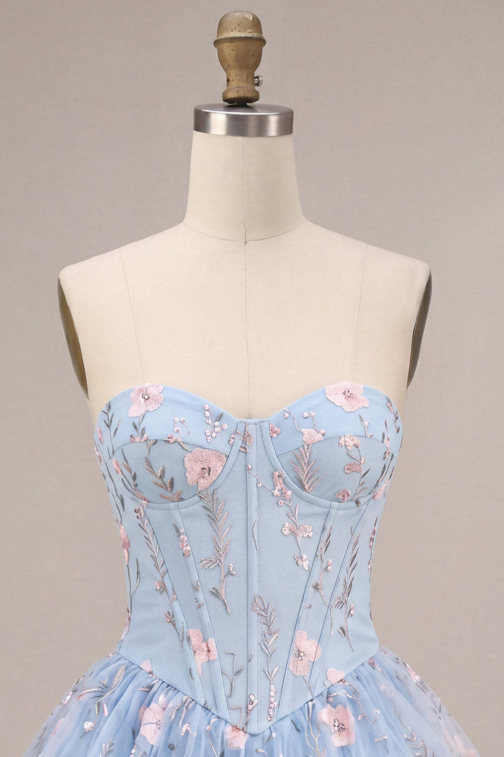 Sparkly Sequins Light Blue Floral Corset Ruffled A-Line Short Homecoming Dress