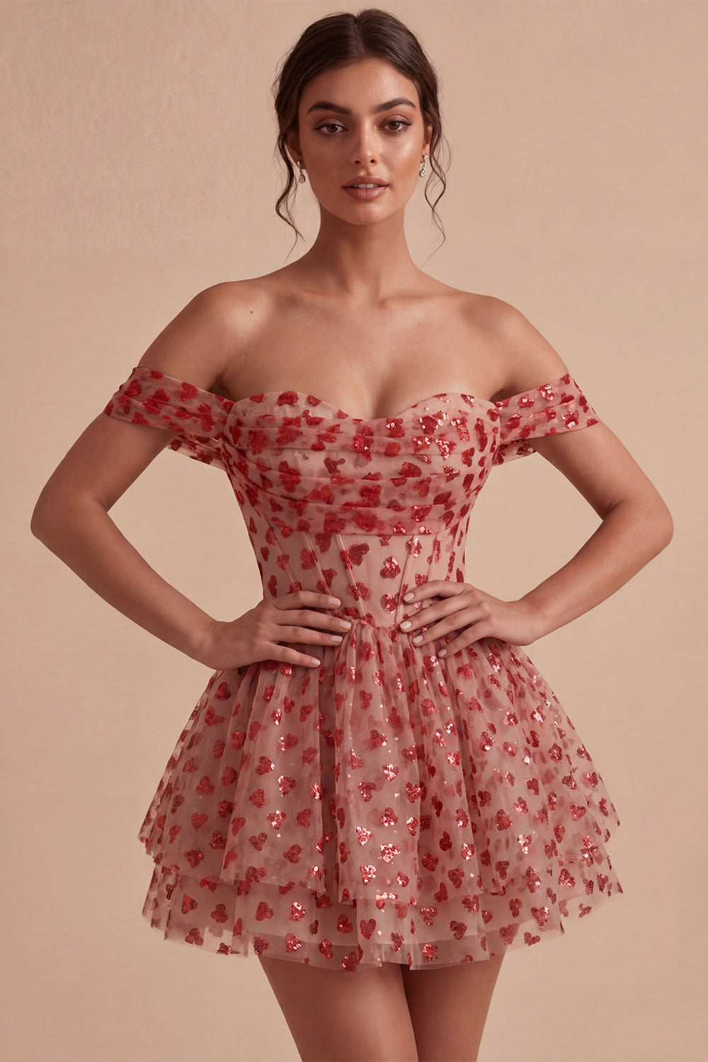 Red Sparkly Sequins Ruffled Tiered A-Line Corset Short Homecoming Dress