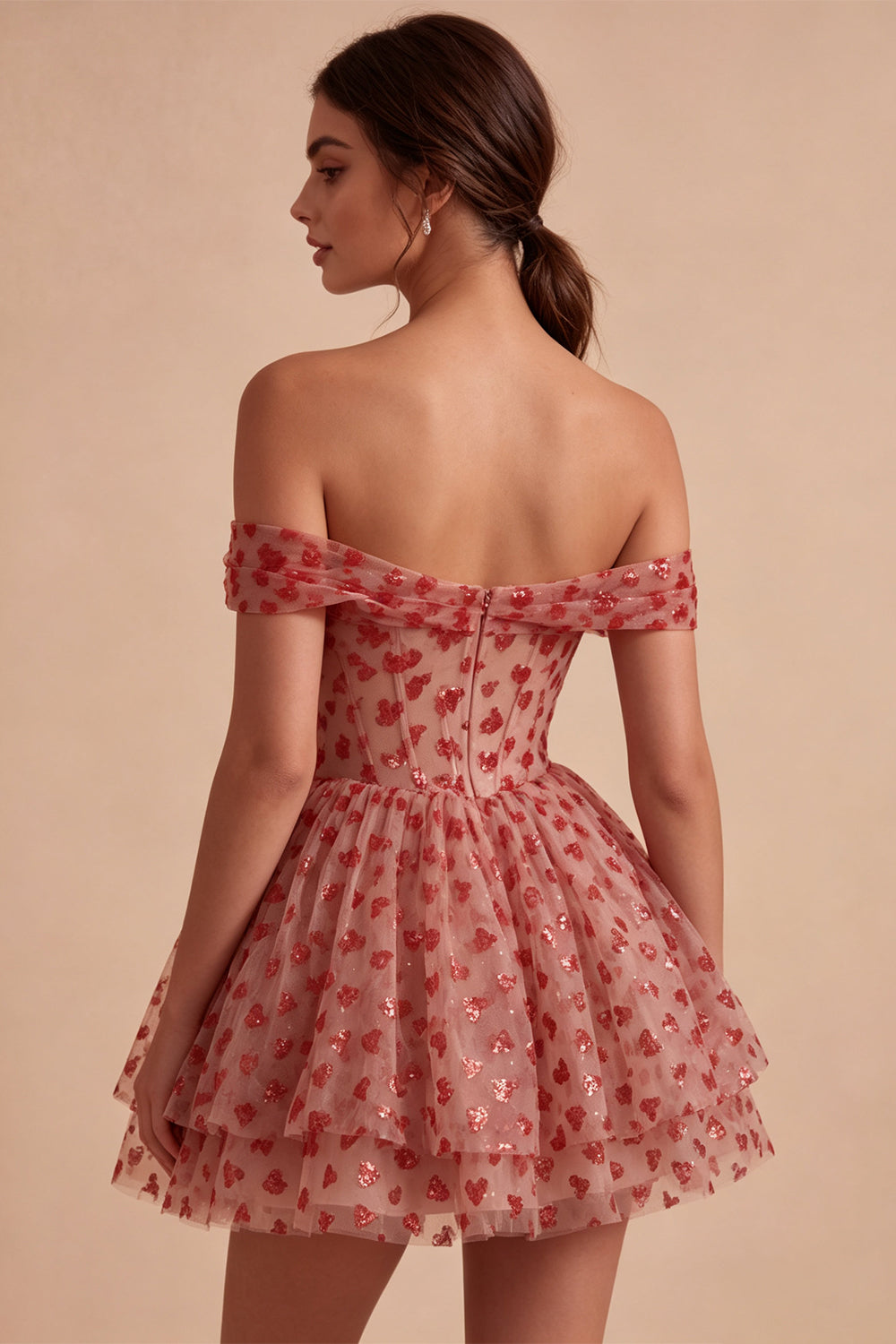 Red Sparkly Sequins Ruffled Tiered A-Line Corset Short Homecoming Dress