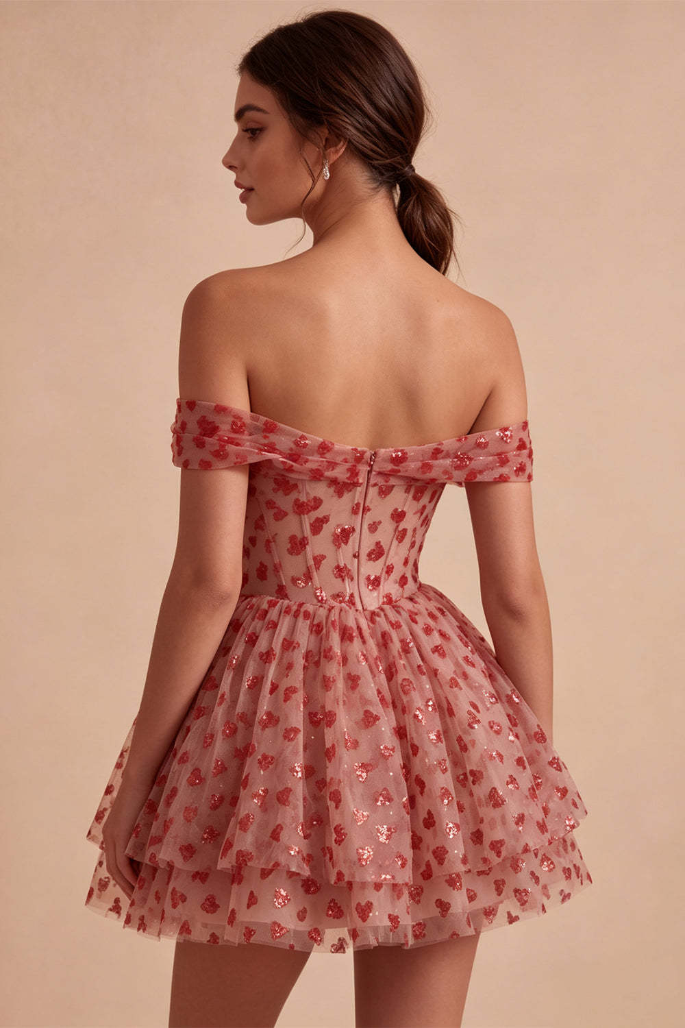 Red Sparkly Sequins Ruffled Tiered A-Line Corset Short Homecoming Dress