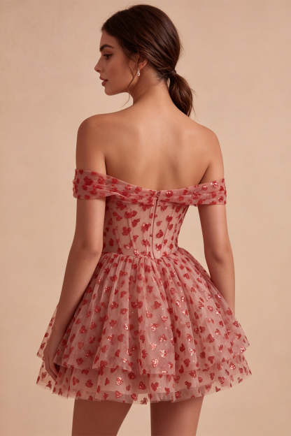 Red Sparkly Sequins Ruffled Tiered A-Line Corset Short Homecoming Dress