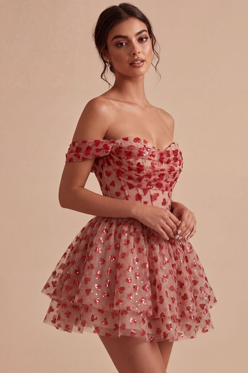 Red Sparkly Sequins Ruffled Tiered A-Line Corset Short Homecoming Dress