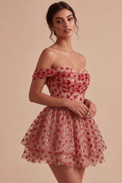 Red Sparkly Sequins Ruffled Tiered A-Line Corset Short Homecoming Dress