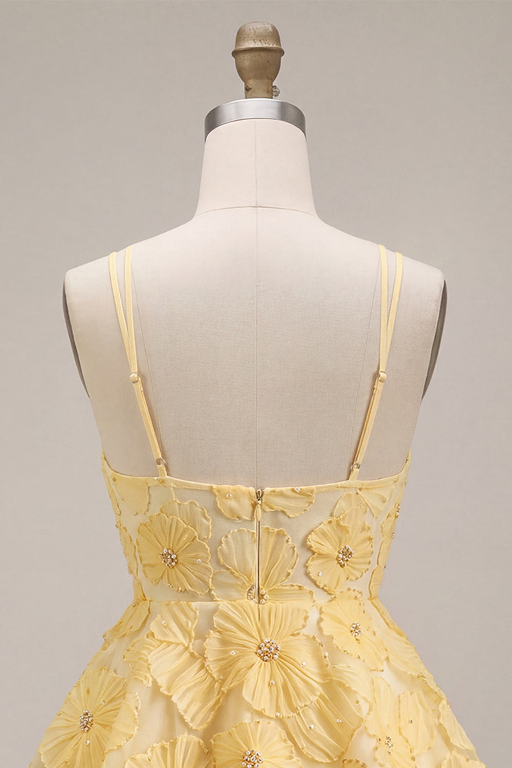 Light Yellow Sparkly Beaded Floral A-Line Short Homecoming Dress with Ruffles