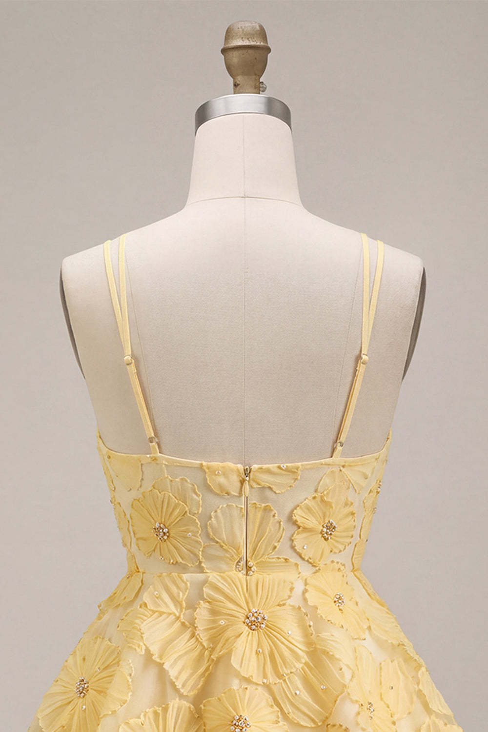 Light Yellow Sparkly Beaded Floral A-Line Short Homecoming Dress with Ruffles