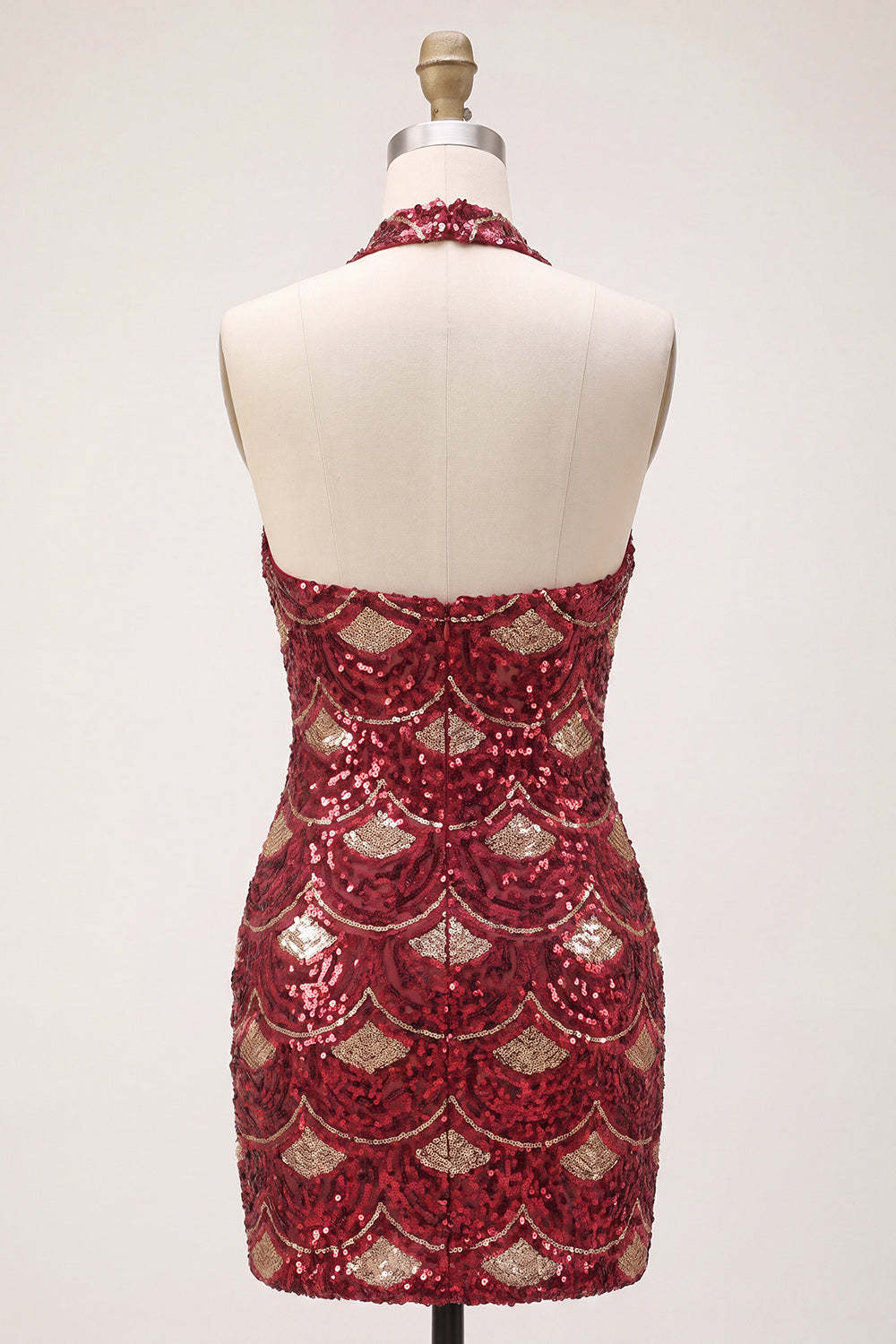 Spakly Burgundy Bodycon Halter Short Homecoming Dress with Sequins