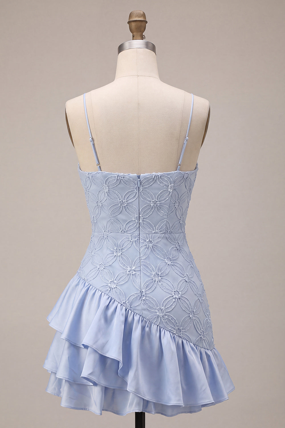 Dusty Blue Bodycon Tiered Spaghetti Straps Ruffled Short Homecoming Dress