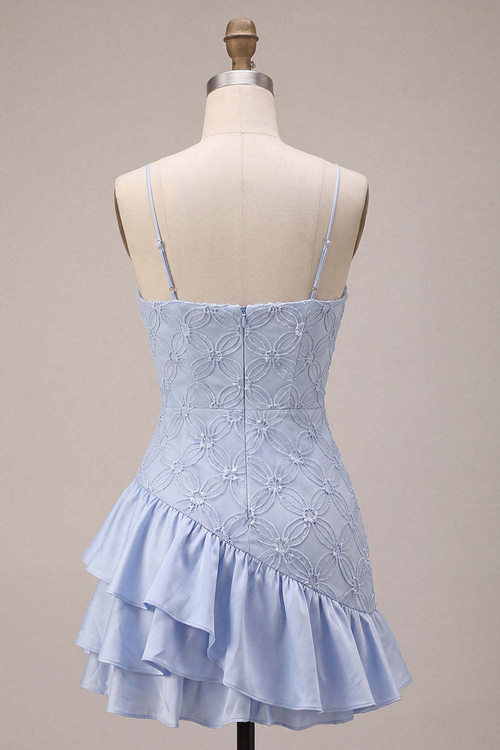 Dusty Blue Bodycon Tiered Spaghetti Straps Ruffled Short Homecoming Dress