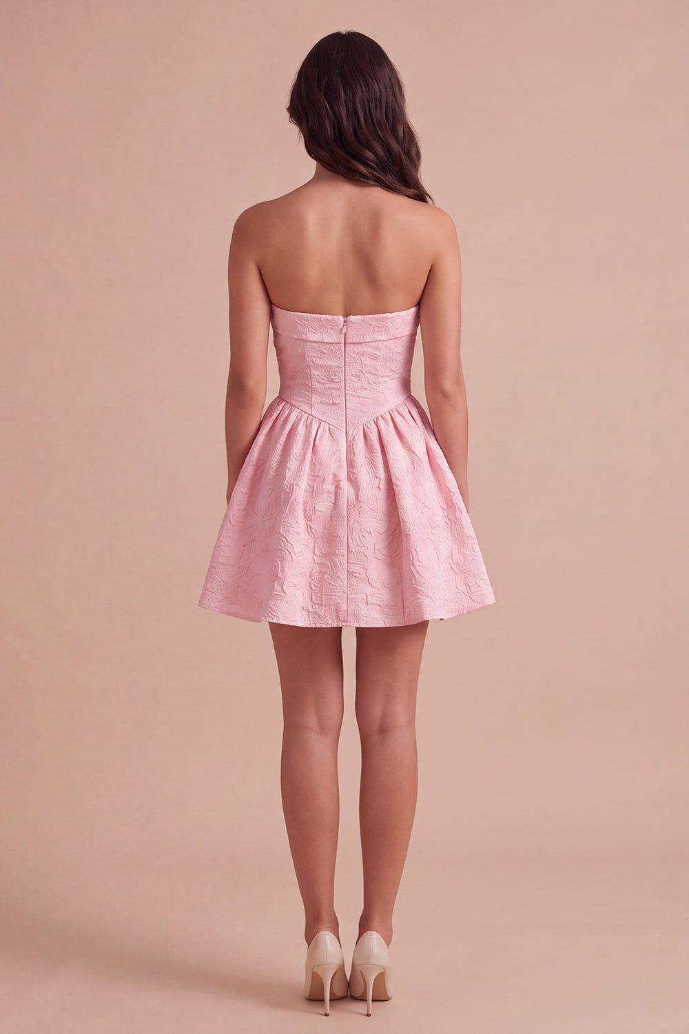Pink A-Line Ruched Floral Strapless Mini Homecoming Dress