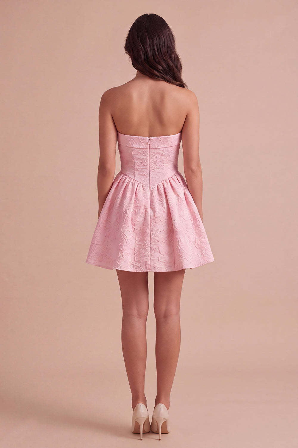 Pink A-Line Ruched Floral Strapless Mini Homecoming Dress
