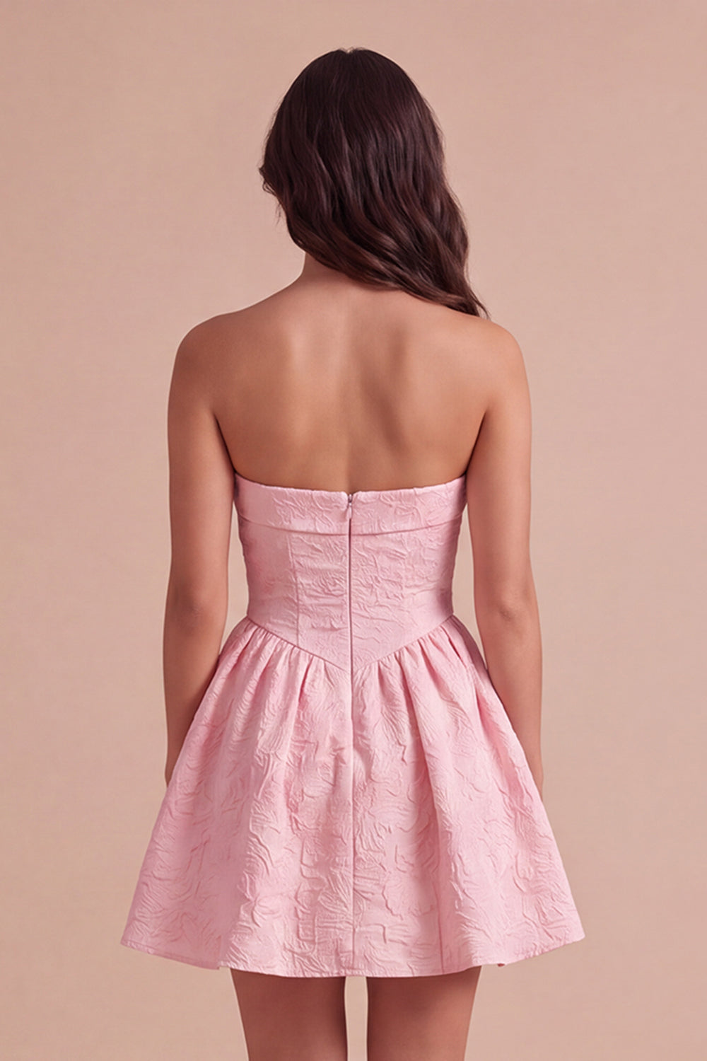 Pink A-Line Ruched Floral Strapless Mini Homecoming Dress