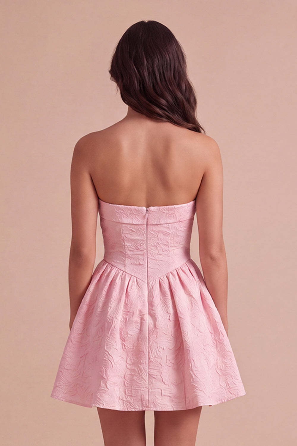 Pink A-Line Ruched Floral Strapless Mini Homecoming Dress
