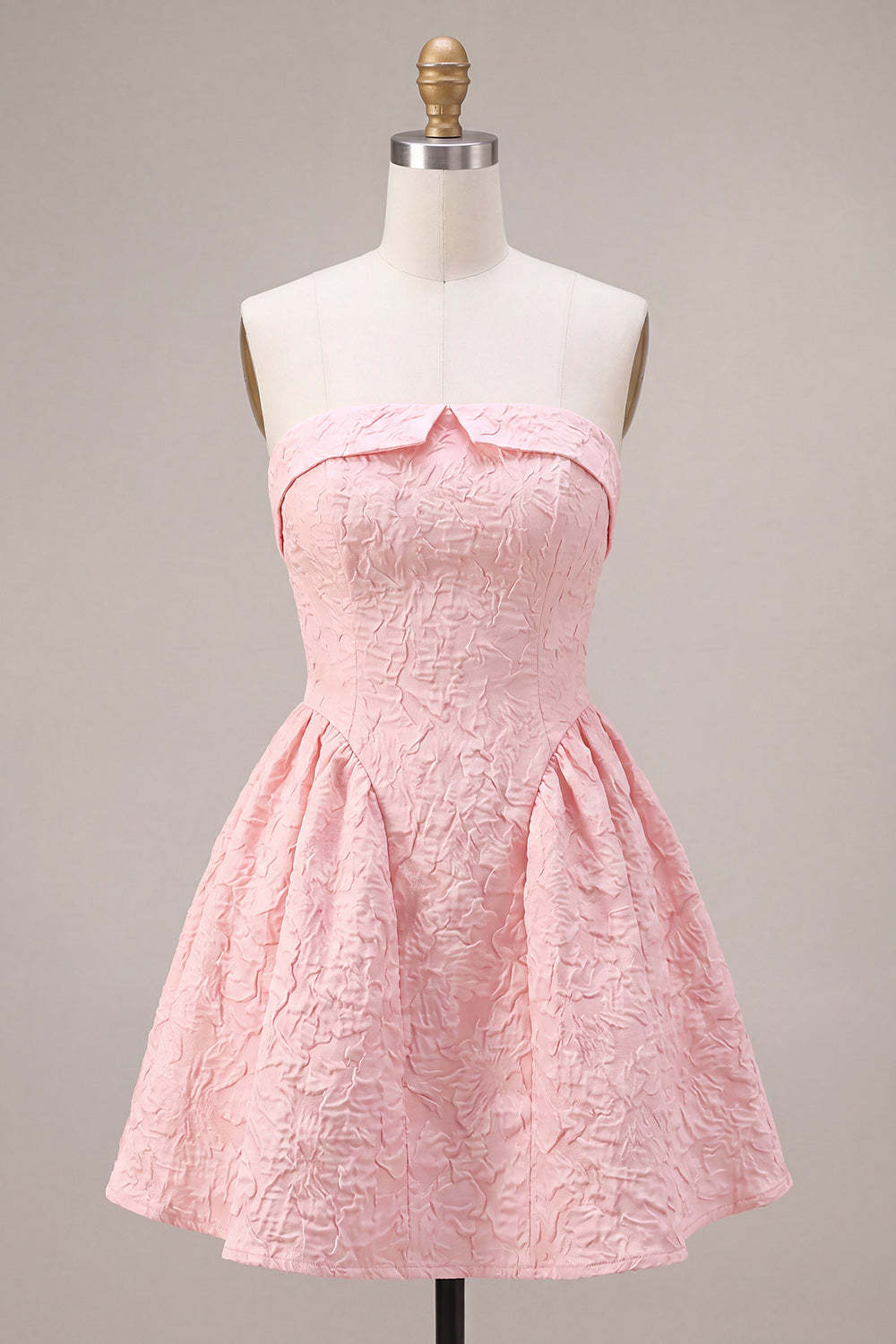 Pink A-Line Ruched Floral Strapless Mini Homecoming Dress