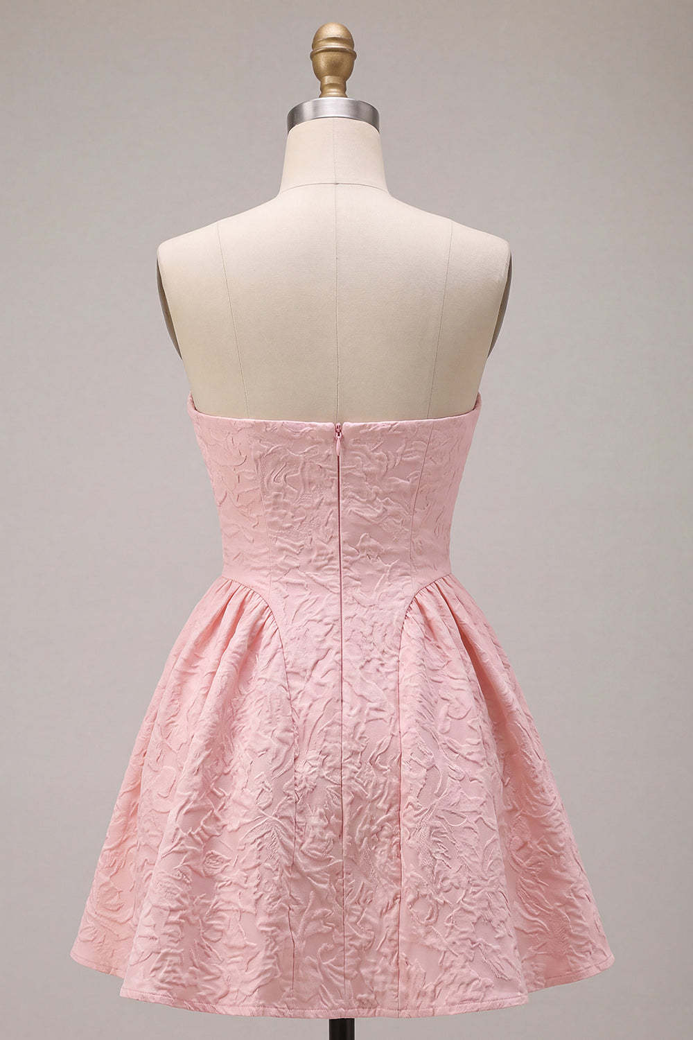 Pink A-Line Ruched Floral Strapless Mini Homecoming Dress