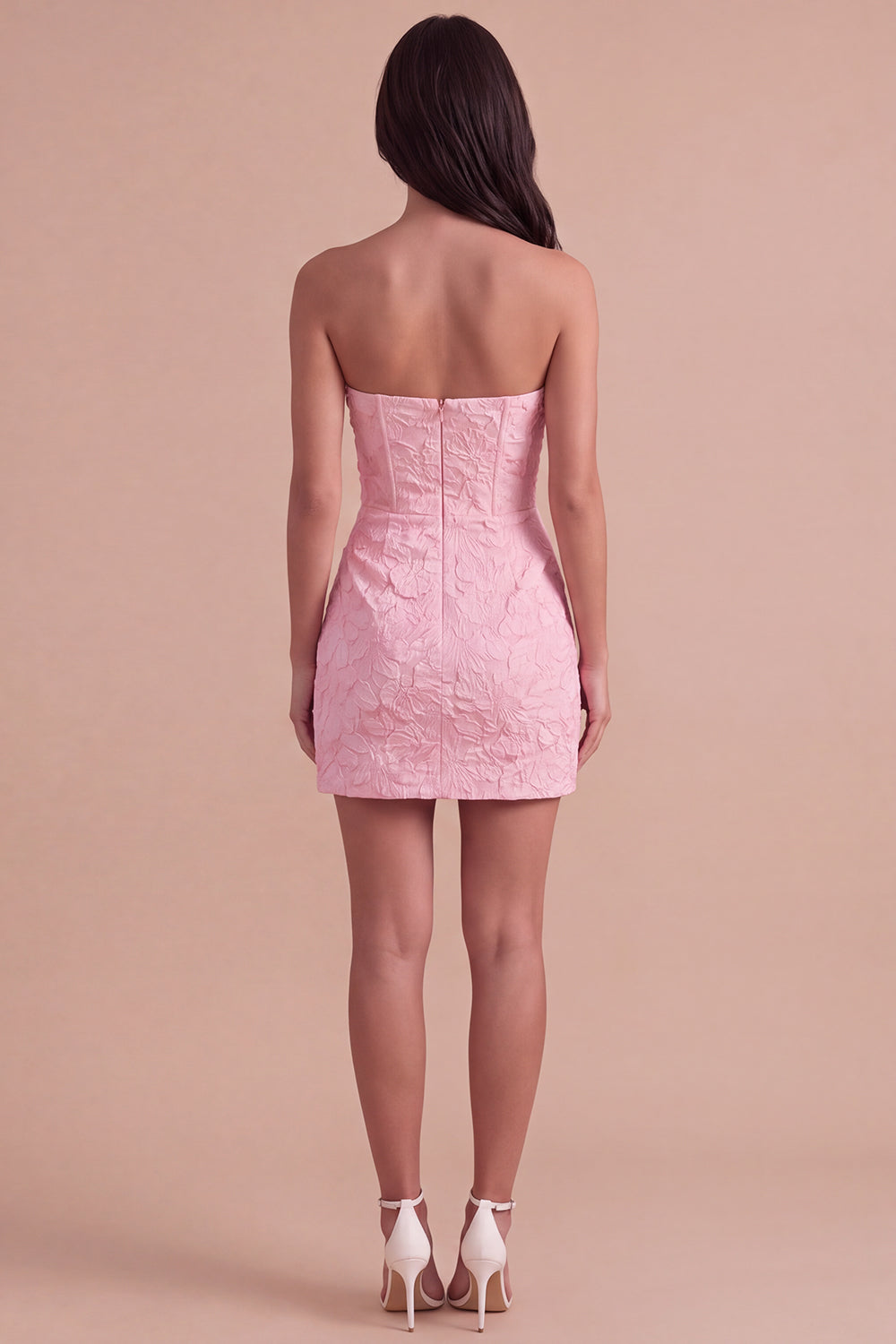 Pink Corset Bodycon Jacquard Mini Floral Homecoming Dress with Bow